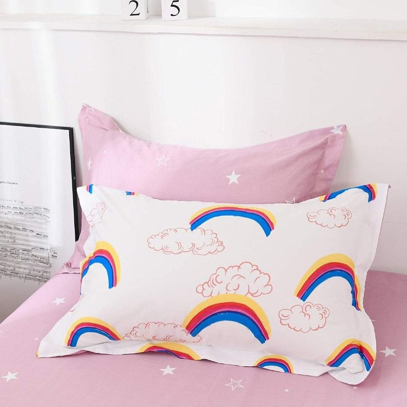 3 Kpl Kids Rainbow Cloud Pattern Vuodevaatteet Setti 100% Puuvillaa Girls Magical Stars Vaaleanpunainen Pussilakana