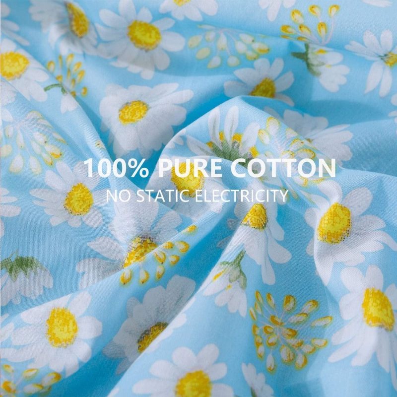 3 Kpl Kukkainen Pussilakanasarja Daisy Flower -valkoisella Pom Pom Fringe Design -vuodevaatteet Setti 100% Puuvillaa Käännettävä Peitto