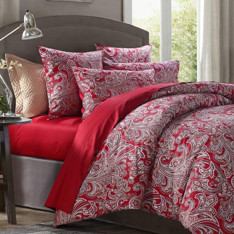 3 Kpl Luxury Paisley Vuodevaatteet Setti Burgundy Color Bohemian Damask 800tc 100% Egyptiläistä Puuvillaa Pussilakana