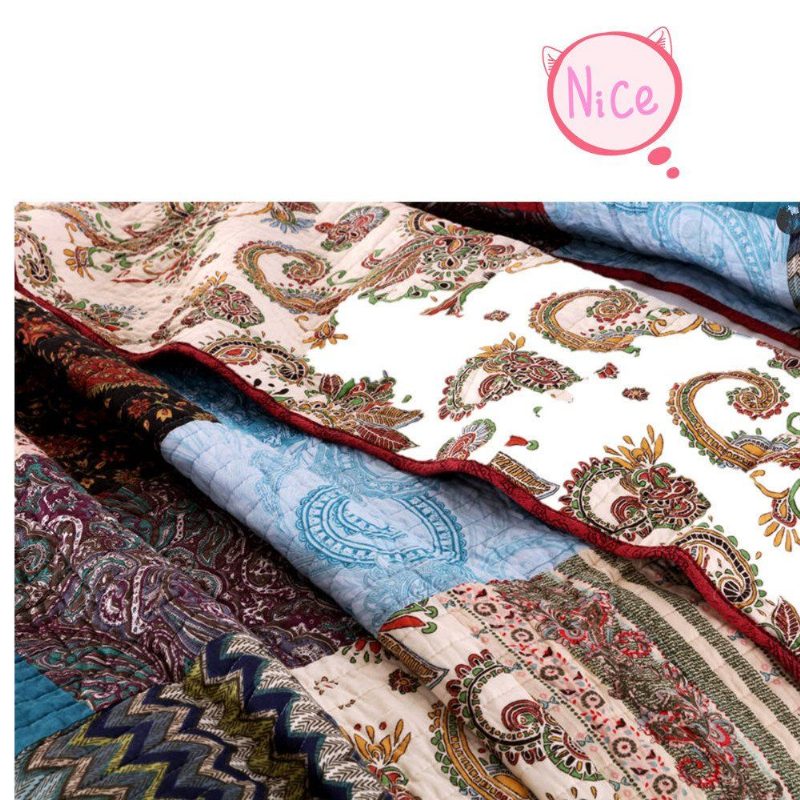 3 Kpl Luxury Quilt Bohemian Cotton Patchwork Tikattu Peitto Päiväpeitesetti Kirkas Vibrant Kukkainen Paisley Vuodevaatteet Setti Queen