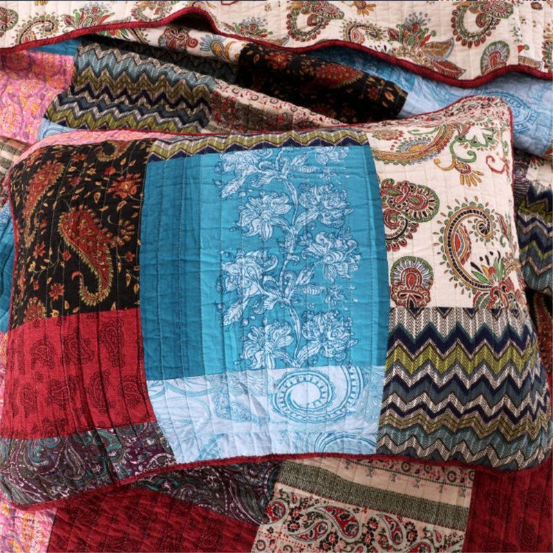 3 Kpl Luxury Quilt Bohemian Cotton Patchwork Tikattu Peitto Päiväpeitesetti Kirkas Vibrant Kukkainen Paisley Vuodevaatteet Setti Queen