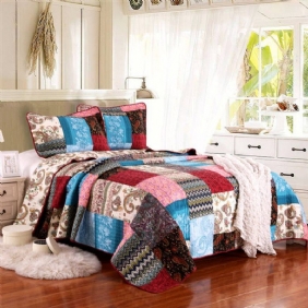 3 Kpl Luxury Quilt Bohemian Cotton Patchwork Tikattu Peitto Päiväpeitesetti Kirkas Vibrant Kukkainen Paisley Vuodevaatteet Setti Queen