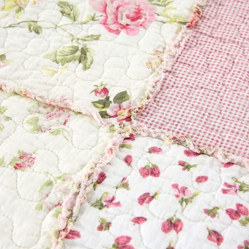 3 Kpl Queen Size -peittosetti Farmhouse Rose Kukkaistuva Päiväpeitesetti Romanttinen Pieni Kukka Patchwork Kevyt Peittosarja