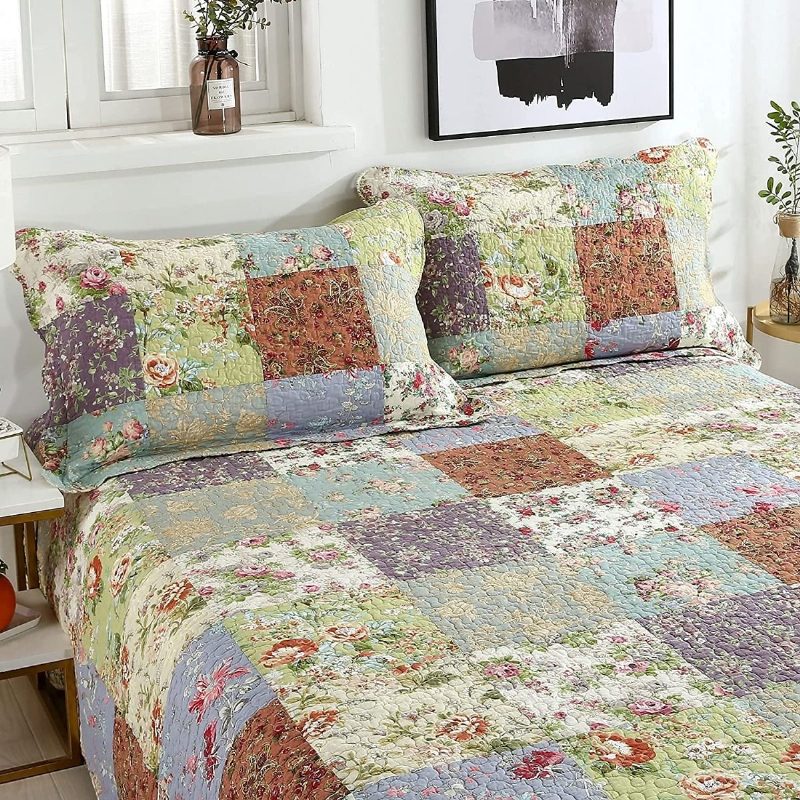 3 Kpl Queen Size -peittosetti Vintage Farmhouse Kukkaistuva Päiväpeitesetti Ylellinen Shabby Chic Patchwork Kevyt Peittosarja