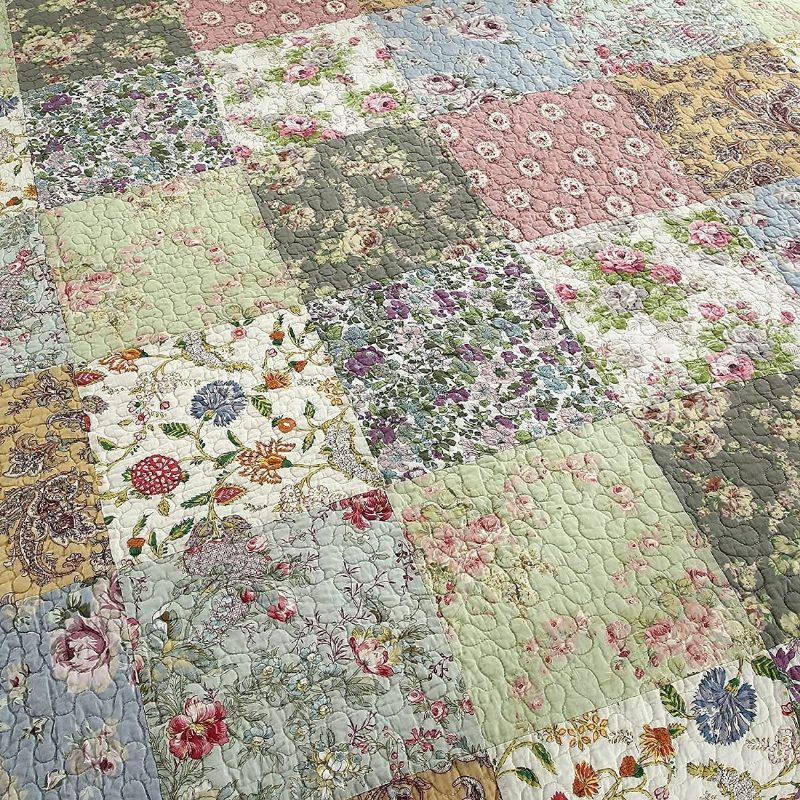 3 Kpl Queen Size -peittosetti Vintage Farmhouse Kukkaistuva Päiväpeitesetti Ylellinen Shabby Chic Patchwork Kevyt Peittosarja