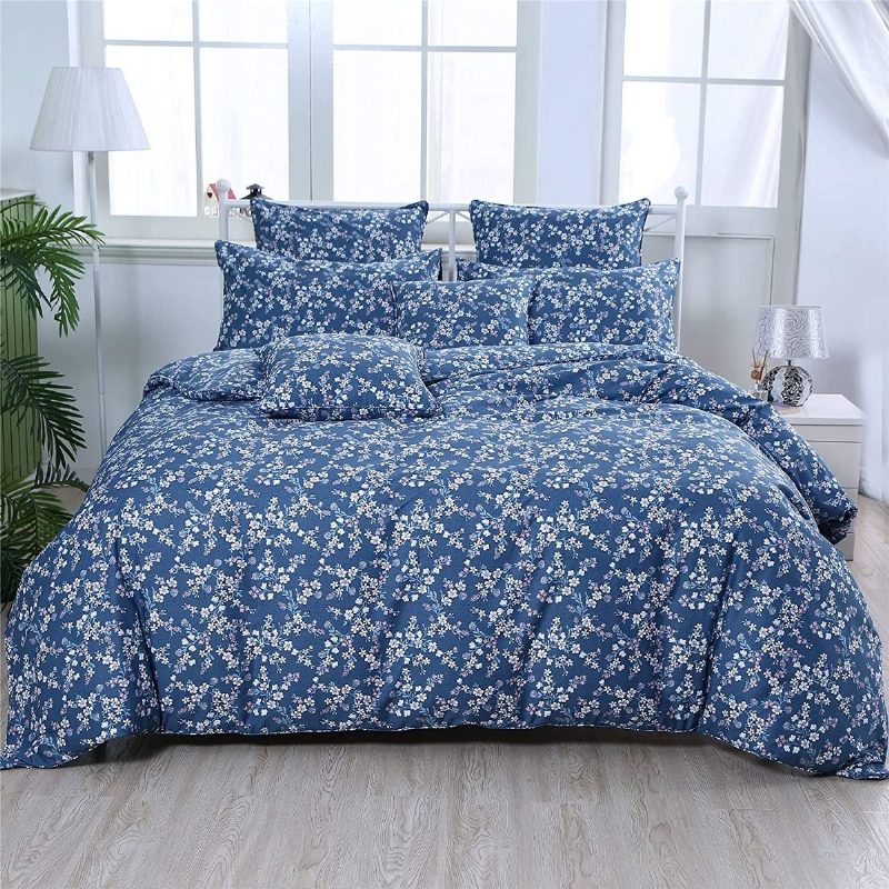 3 Kpl Vintage Shabby Blue Kukkainen Vuodevaatteet Setti 100 % Puuvillaa Elegantti Pieni Kukka Maalaistalon Pussilakana Vetoketjulla