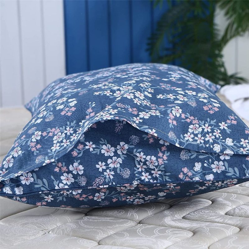 3 Kpl Vintage Shabby Blue Kukkainen Vuodevaatteet Setti 100 % Puuvillaa Elegantti Pieni Kukka Maalaistalon Pussilakana Vetoketjulla