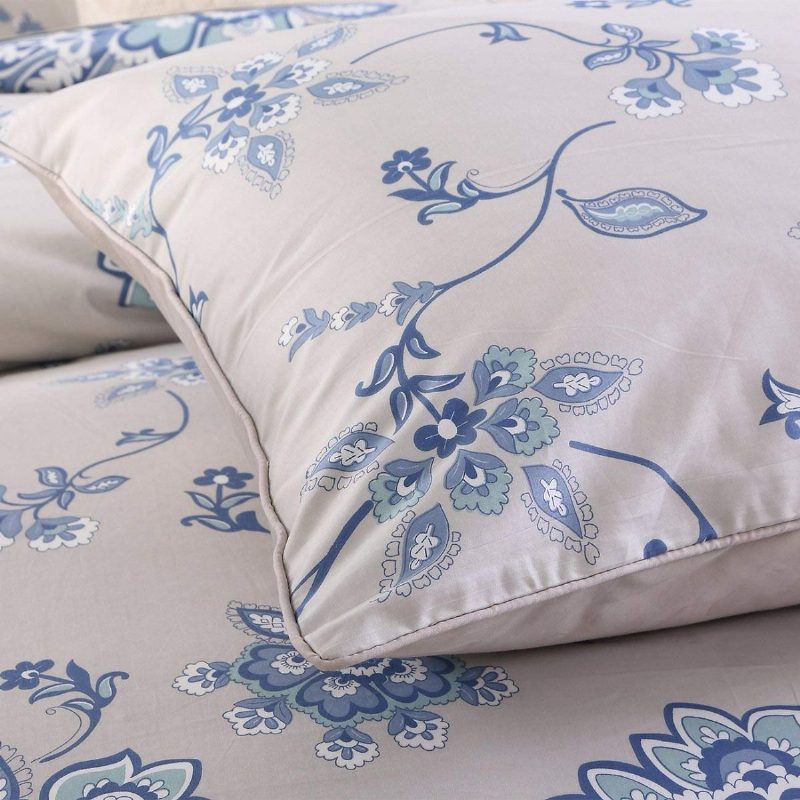 3 Kpl Ylellinen Kukkainen Vuodevaatteet Setti Blue Flowers Design 800 Lankaluku 100 % Puuvillaa Pussilakana