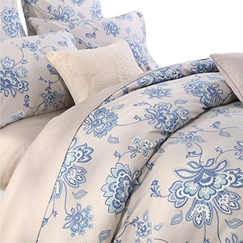 3 Kpl Ylellinen Kukkainen Vuodevaatteet Setti Blue Flowers Design 800 Lankaluku 100 % Puuvillaa Pussilakana