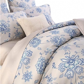 3 Kpl Ylellinen Kukkainen Vuodevaatteet Setti Blue Flowers Design 800 Lankaluku 100 % Puuvillaa Pussilakana