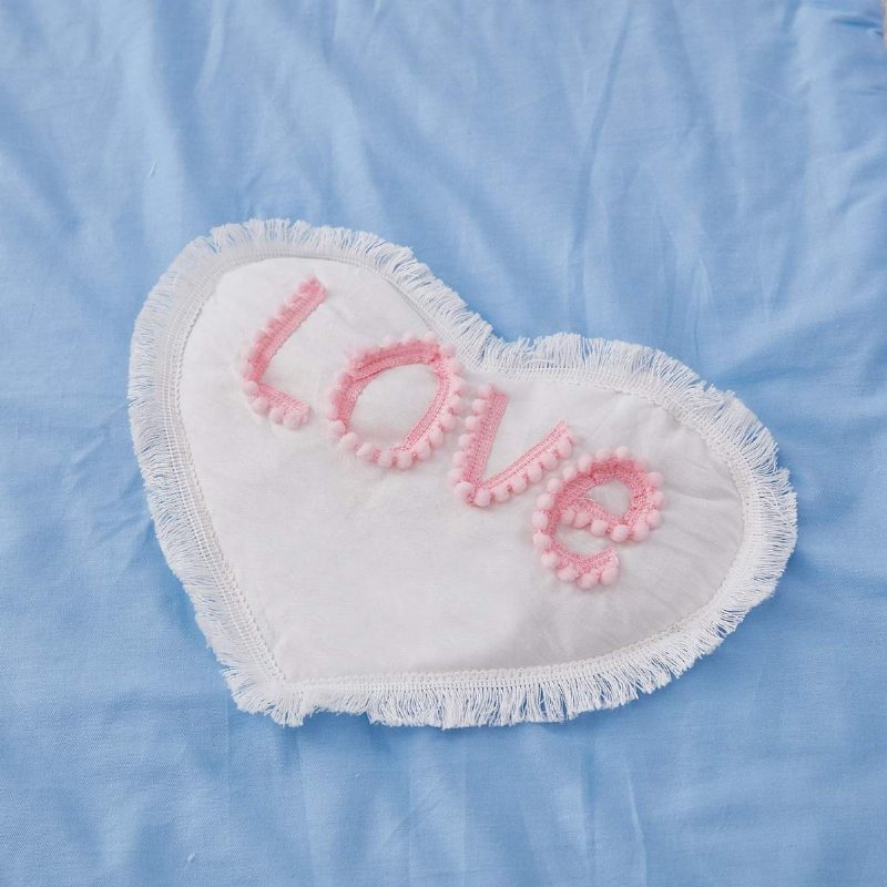 3d Love Heart Cloud Star Patched Design Lastenhuoneen Vuodevaatteet Setti 100 % Puuvillaa Sininen Pinnasänky Jossa Valkoinen Röyhelö