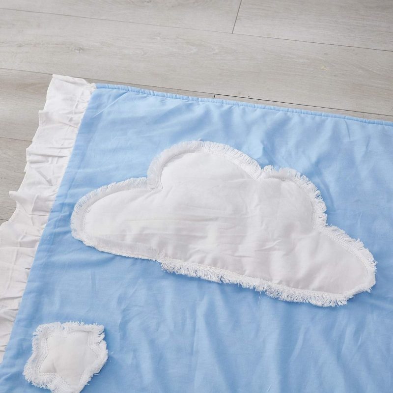 3d Love Heart Cloud Star Patched Design Lastenhuoneen Vuodevaatteet Setti 100 % Puuvillaa Sininen Pinnasänky Jossa Valkoinen Röyhelö