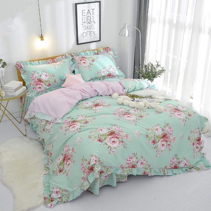 4 Kpl Farmhouse Shabby Pink Floral Chic Vuodevaatesarja