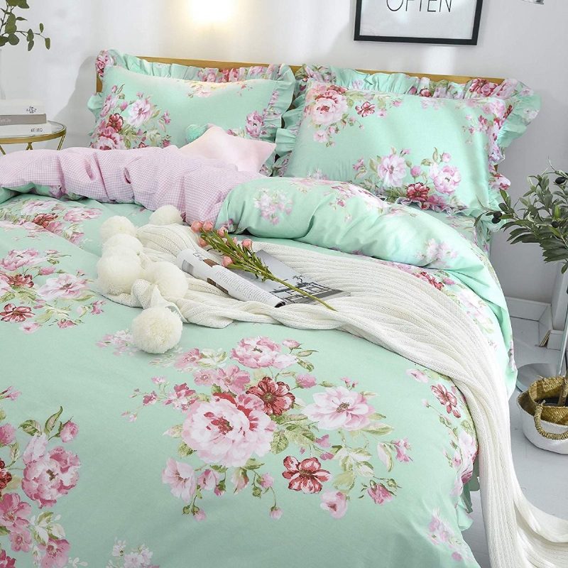 4 Kpl Farmhouse Shabby Pink Floral Chic Vuodevaatesarja