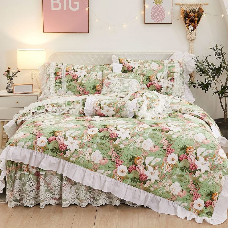 4 Kpl French Country Style Vuodevaatteet Setti 100 % Puuvillaa 600 Tc Princess Lace Ruffle Garden Flowers Pussilakanasetti Luxury White Dust 18'' Split Corner Sängyn Hame Ja 2 Tyynyliinaa