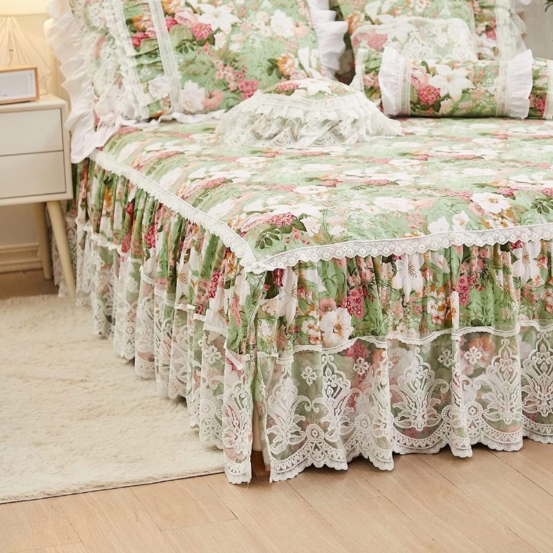 4 Kpl French Country Style Vuodevaatteet Setti 100 % Puuvillaa 600 Tc Princess Lace Ruffle Garden Flowers Pussilakanasetti Luxury White Dust 18'' Split Corner Sängyn Hame Ja 2 Tyynyliinaa