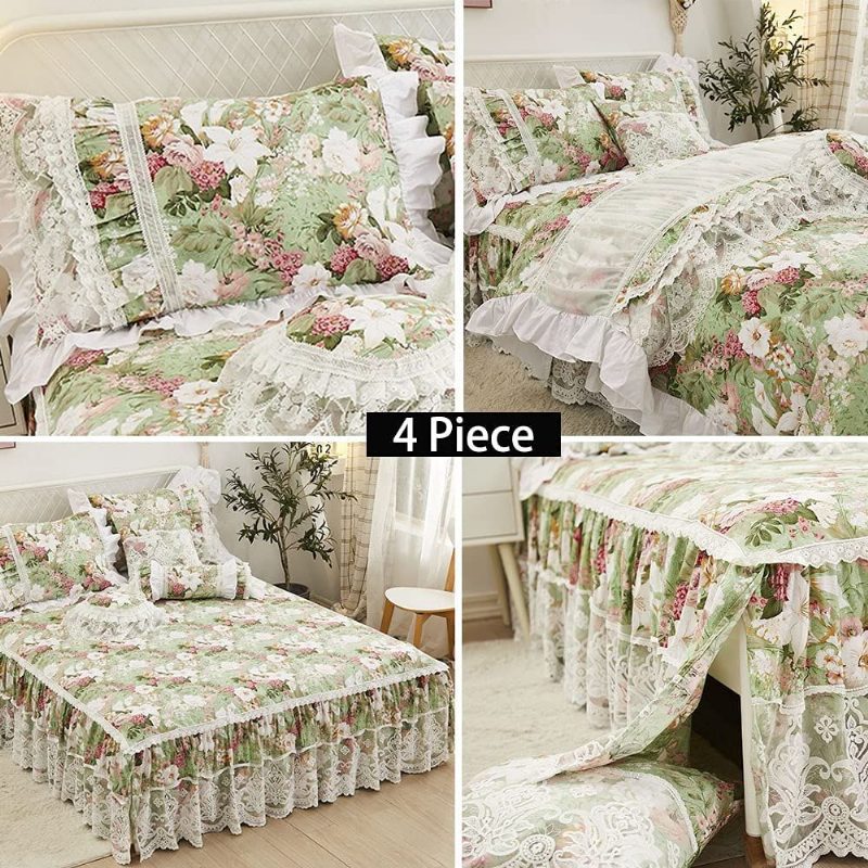 4 Kpl French Country Style Vuodevaatteet Setti 100 % Puuvillaa 600 Tc Princess Lace Ruffle Garden Flowers Pussilakanasetti Luxury White Dust 18'' Split Corner Sängyn Hame Ja 2 Tyynyliinaa