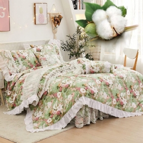 4 Kpl French Country Style Vuodevaatteet Setti 100 % Puuvillaa 600 Tc Princess Lace Ruffle Garden Flowers Pussilakanasetti Luxury White Dust 18'' Split Corner Sängyn Hame Ja 2 Tyynyliinaa