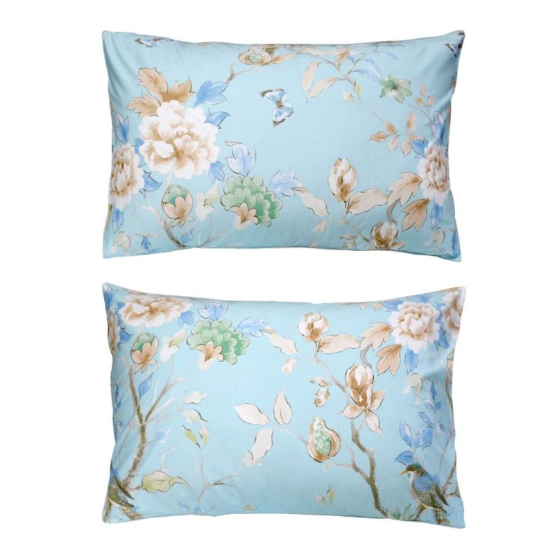 4 Kpl Maalaistalon Kukkainen Vuodevaatteet Setti Shabby Blue Bird Print Lakanat 800 Lanka 100 % Egyptiläistä Puuvillaa Syvä Tasku