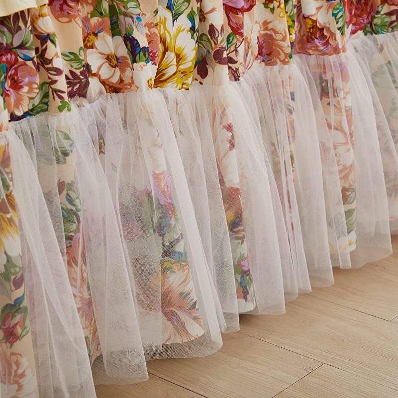 4 Kpl Shabby Floral Vuodevaatteet Setti 100 % Puuvillaa 600 Tc Princess Lace Ruffle Peony Rose Pussilakana Pehmeällä Valkoisella Pitsipölyröyhelöllä 18'' Halkaistu Kulmasänky Hame Ja 2 Tyynyliinaa