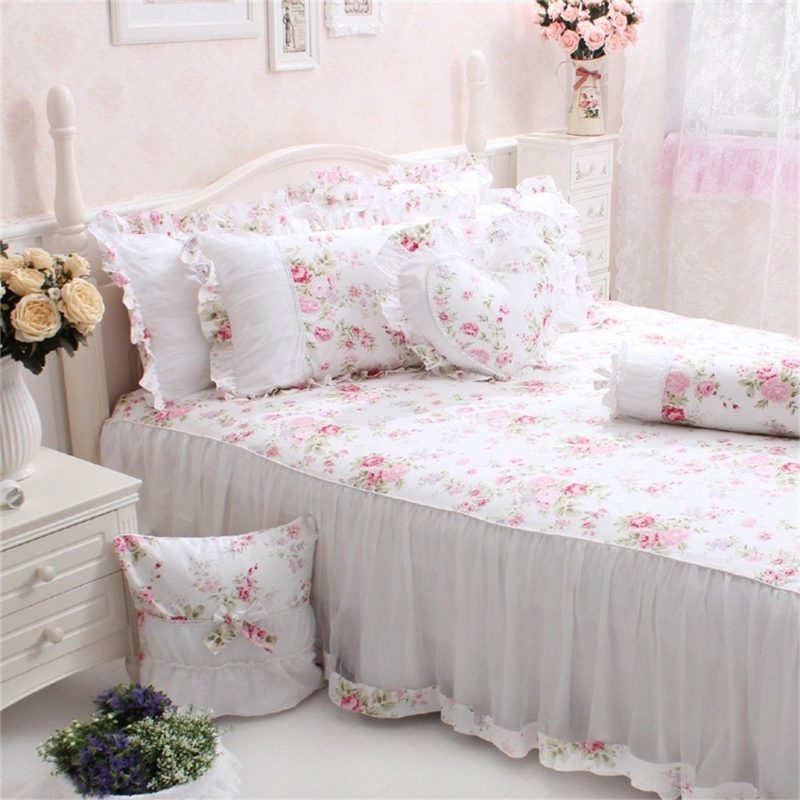 4 Kpl Shabby Rose Kukkainen Vuodevaatteet Setti Elegant Country Style Ruffles Girls 100 % Puuvillaa Pussilakana