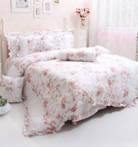 4 Kpl Shabby Rose Kukkainen Vuodevaatteet Setti Elegant Country Style Ruffles Girls 100 % Puuvillaa Pussilakana