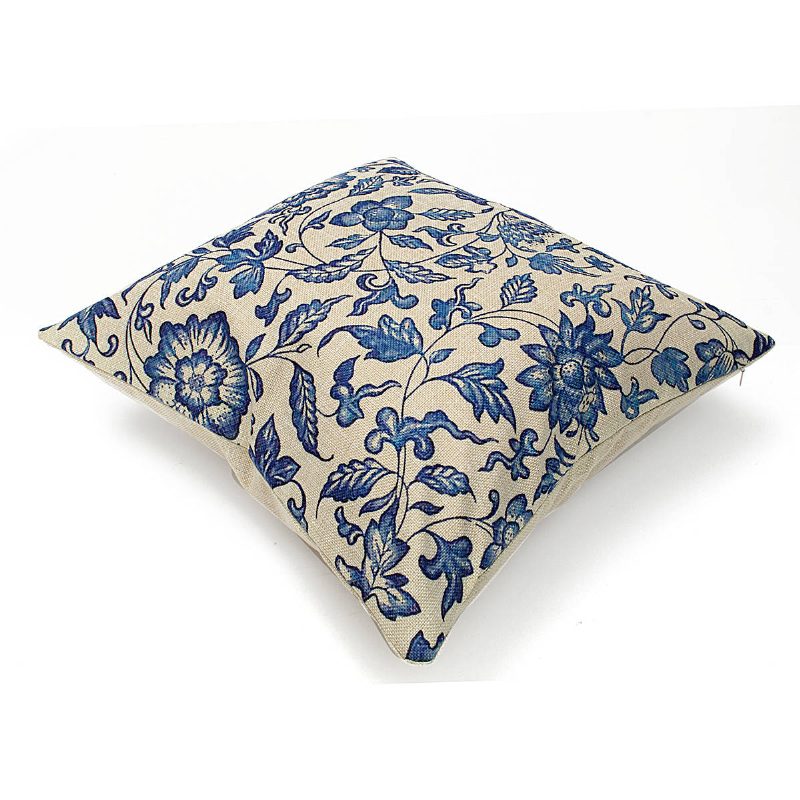 45x45cm Vintage Oriental Retro Blue Kukkainen Pellavatyynynpäällinen Tyynynpäällinen Kodin Sisustus