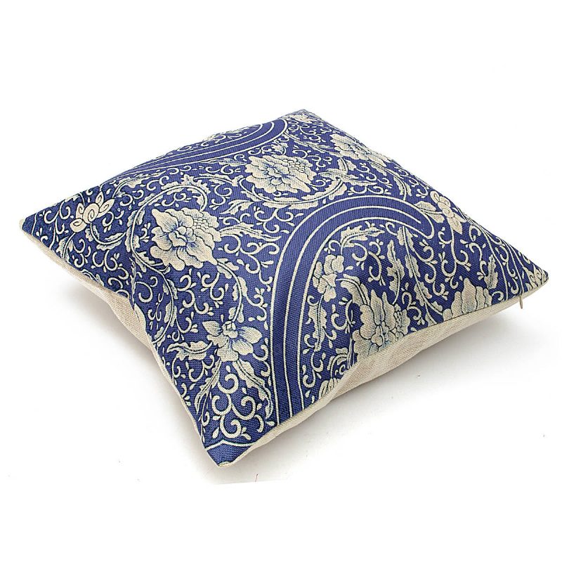 45x45cm Vintage Oriental Retro Blue Kukkainen Pellavatyynynpäällinen Tyynynpäällinen Kodin Sisustus