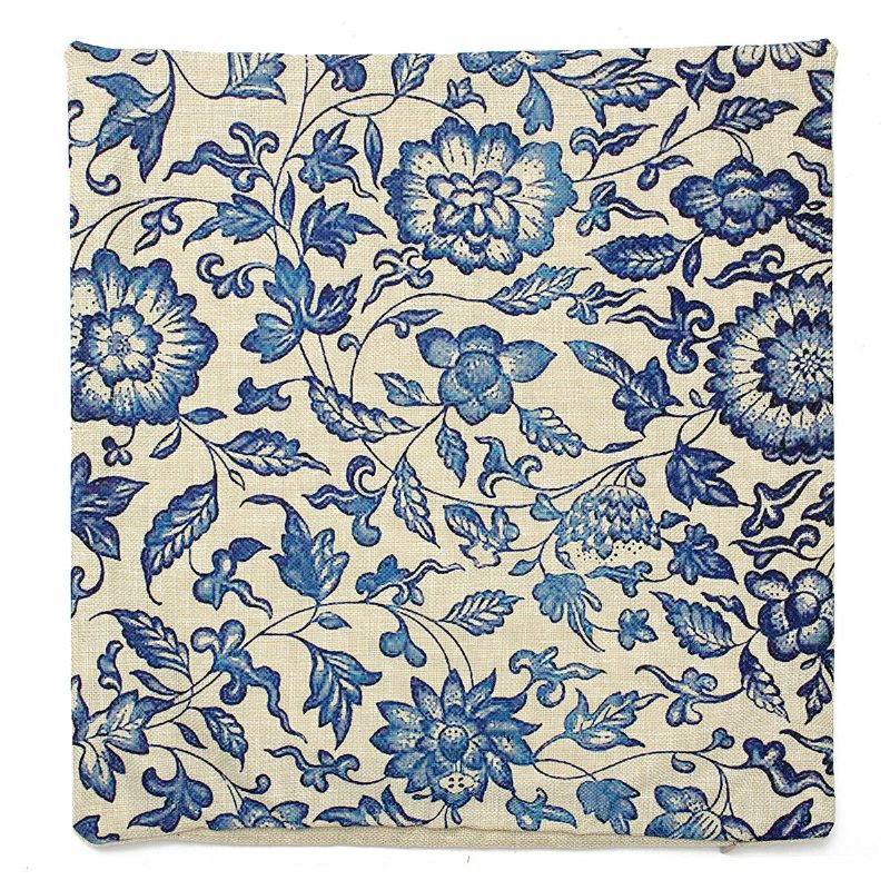 45x45cm Vintage Oriental Retro Blue Kukkainen Pellavatyynynpäällinen Tyynynpäällinen Kodin Sisustus