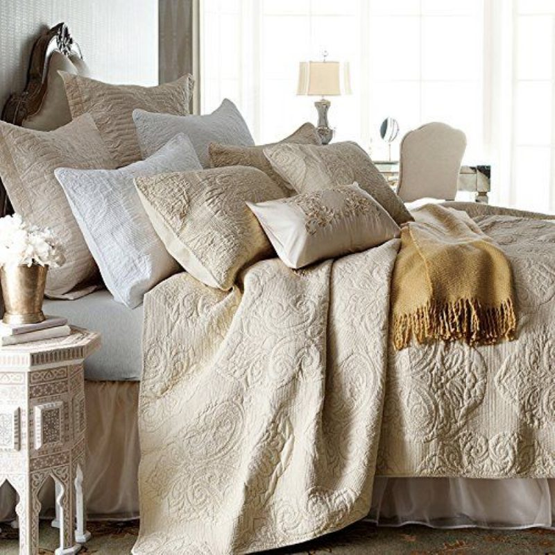 Beige Vintage Kukkapeittosetti Queen-size-peittosetti (beige Paisley)