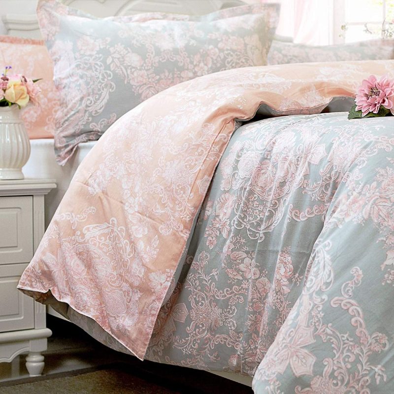 Blush Pink Girls Vuodevaatteet Setti 100% Puuvillaa Damask Kukkaiset Vetoketjullinen Pussilakana