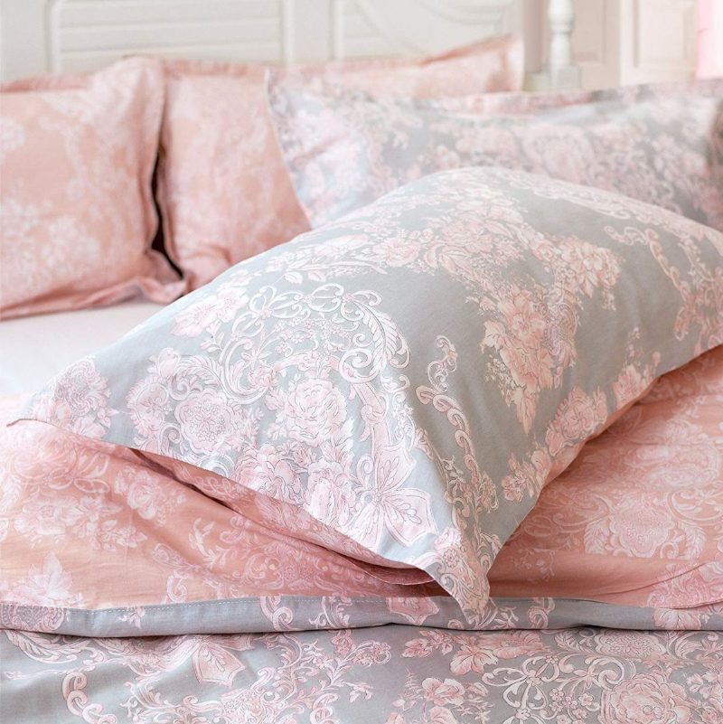 Blush Pink Girls Vuodevaatteet Setti 100% Puuvillaa Damask Kukkaiset Vetoketjullinen Pussilakana