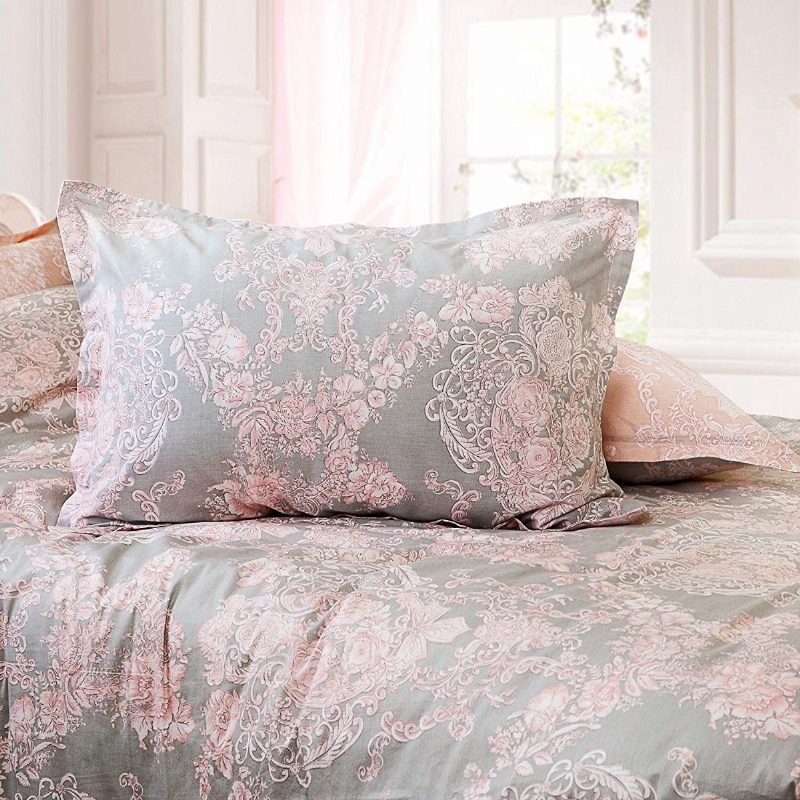 Blush Pink Girls Vuodevaatteet Setti 100% Puuvillaa Damask Kukkaiset Vetoketjullinen Pussilakana