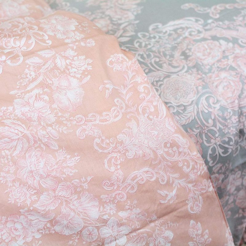 Blush Pink Girls Vuodevaatteet Setti 100% Puuvillaa Damask Kukkaiset Vetoketjullinen Pussilakana