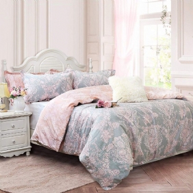 Blush Pink Girls Vuodevaatteet Setti 100% Puuvillaa Damask Kukkaiset Vetoketjullinen Pussilakana