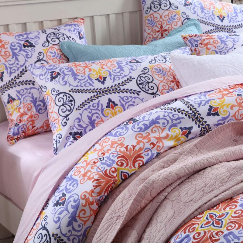 Boho Bohemia Style Vuodevaatteet Setti 3 Kpl Paisley Damask Pussilakana Eksoottinen Geometrinen Pyöreä Kuviollinen Valkoinen Purppura Oranssi