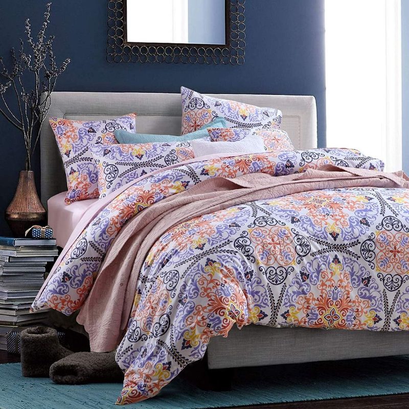 Boho Bohemia Style Vuodevaatteet Setti 3 Kpl Paisley Damask Pussilakana Eksoottinen Geometrinen Pyöreä Kuviollinen Valkoinen Purppura Oranssi