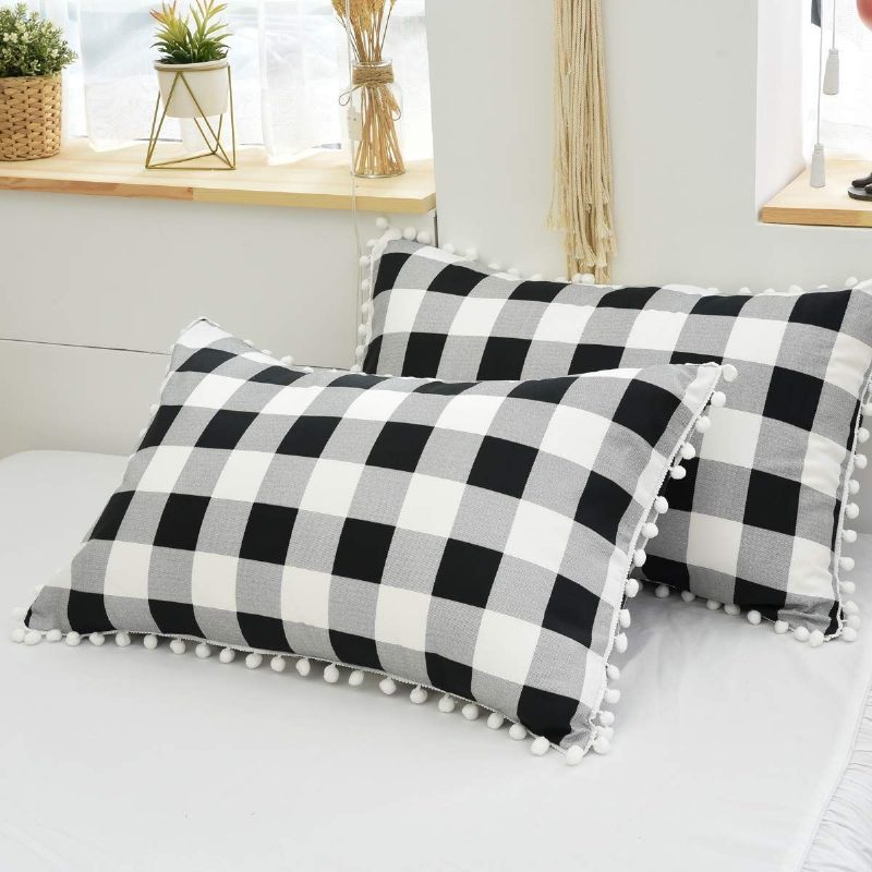 Buffalo Plaid Moderni Vuodevaatteet Setti 3 Kpl Pom Pom Fringe Pussilakanasetti