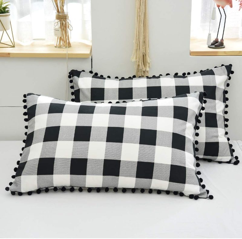 Buffalo Plaid Moderni Vuodevaatteet Setti 3 Kpl Pom Pom Fringe Pussilakanasetti