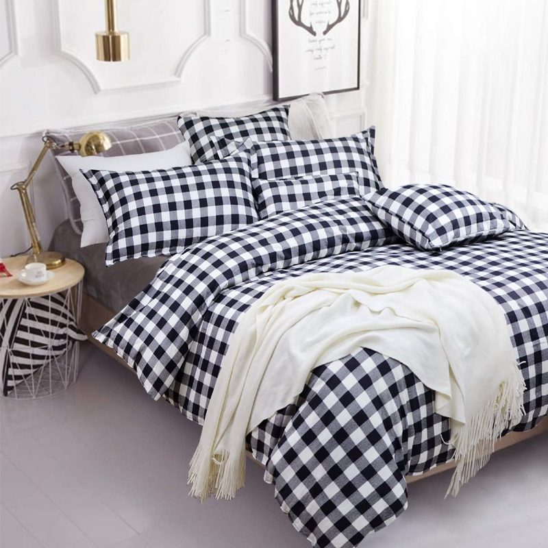 Buffalo Plaid Pussilakanasetti 100 % Puuvillaa Hypoallergeeninen 3 Kpl Musta Ja Valkoinen Gingham Geometric Checker Vuodevaatteet Setti