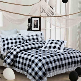 Buffalo Plaid Vuodevaatteet Pussilakana Jossa Vetoketjukiinnitysruffle 3 Kpl (1 + 2 Tyynyliina)