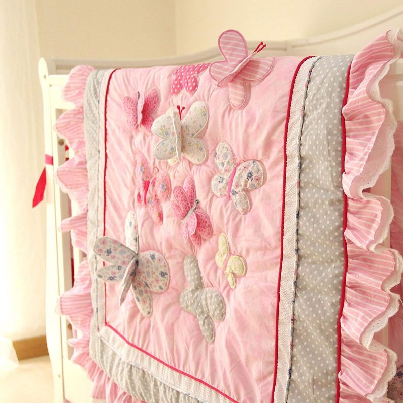 Butterfly Kukkasänky Vuodevaatteet Setit Tytöille Puskurilla Shabby Vauvan Chic Pink Ideal 7 Kpl