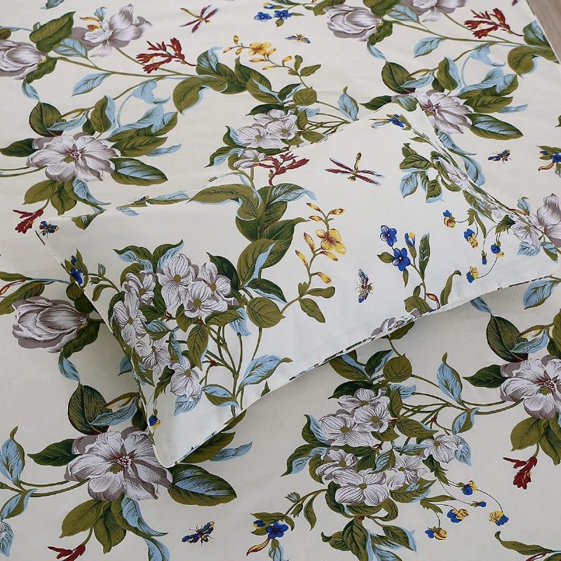 Farmhouse Shabby Floral Vuodevaatteet Setti 100 % Puuvillaa 600 Tc Vintage Flower Botanical Print Lakanat Valkoinen Kukka Ja Vihreät Lehdet Deep Pocket Vuodelakana