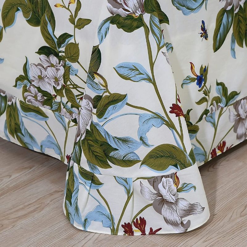 Farmhouse Shabby Floral Vuodevaatteet Setti 100 % Puuvillaa 600 Tc Vintage Flower Botanical Print Lakanat Valkoinen Kukka Ja Vihreät Lehdet Deep Pocket Vuodelakana