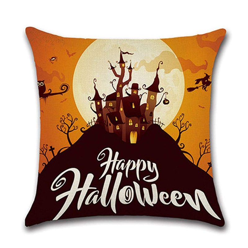 Halloween Tyynynpäälliset Liinavaatteet Tyynynpäällinen Kurpitsa Ja Kissa Happy Square Säkkikangas Koristeellinen 18x18 Tuumaa 4 Kpl