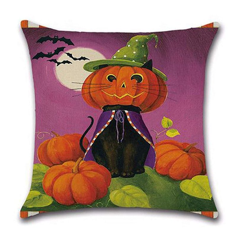 Halloween Tyynynpäälliset Liinavaatteet Tyynynpäällinen Kurpitsa Ja Kissa Happy Square Säkkikangas Koristeellinen 18x18 Tuumaa 4 Kpl