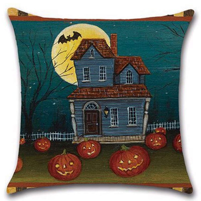 Halloween Tyynynpäälliset Liinavaatteet Tyynynpäällinen Kurpitsa Ja Kissa Happy Square Säkkikangas Koristeellinen 18x18 Tuumaa 4 Kpl