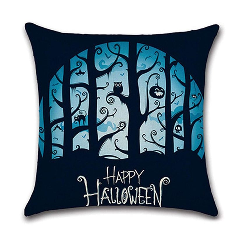 Halloween Tyynynpäälliset Liinavaatteet Tyynynpäällinen Kurpitsa Ja Kissa Happy Square Säkkikangas Koristeellinen 18x18 Tuumaa 4 Kpl