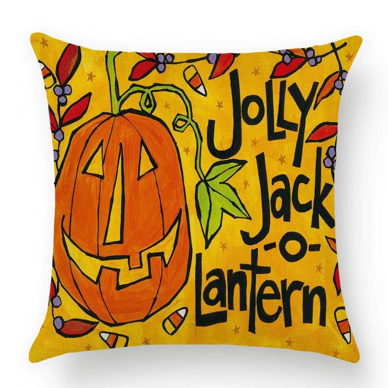 Halloween Tyynynpäälliset Liinavaatteet Tyynynpäällinen Kurpitsa Ja Kissa Happy Square Säkkikangas Koristeellinen 18x18 Tuumaa 4 Kpl