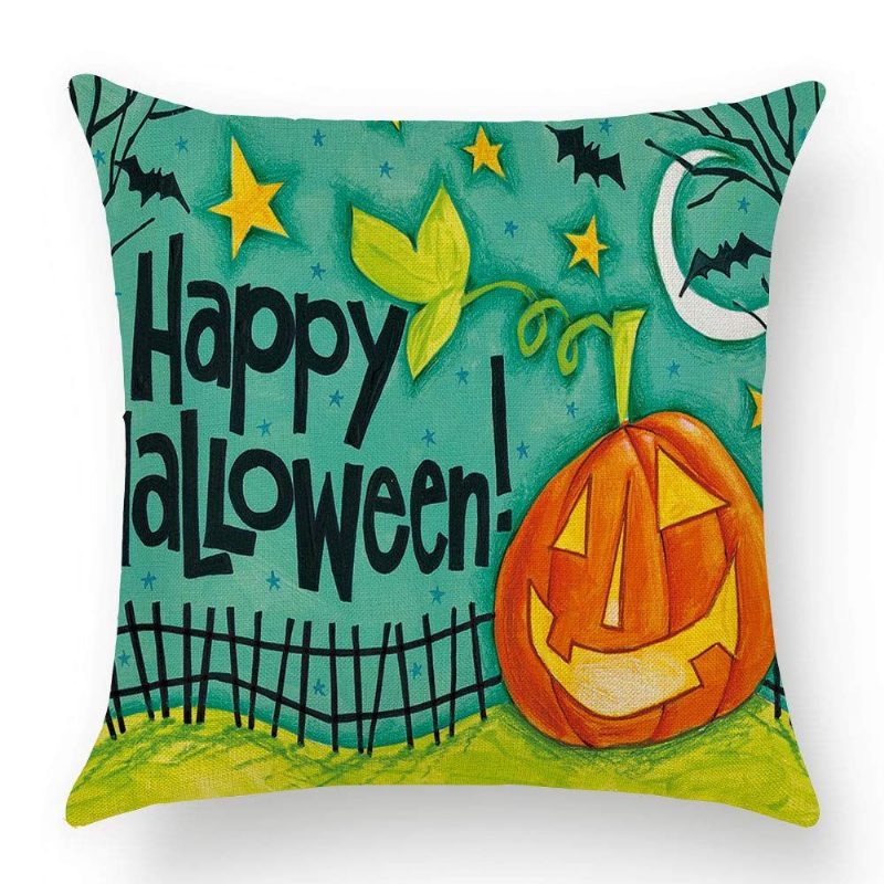 Halloween Tyynynpäälliset Liinavaatteet Tyynynpäällinen Kurpitsa Ja Kissa Happy Square Säkkikangas Koristeellinen 18x18 Tuumaa 4 Kpl